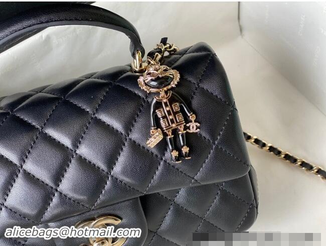 Hot Style Chanel Lambskin Mini Flap Bag with Chain Top Handle and Charm AS2431 Black 2024