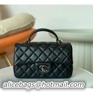 Sophisticated Chanel Lambskin Mini Flap Bag with Chain Top Handle AS2431 Black/Gunmetal 2024