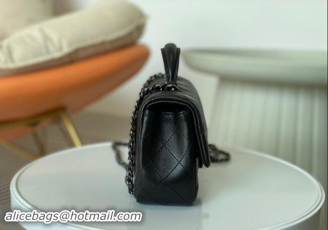 Sophisticated Chanel Lambskin Mini Flap Bag with Chain Top Handle AS2431 Black/Gunmetal 2024