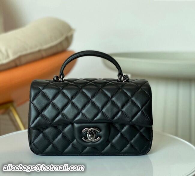 Sophisticated Chanel Lambskin Mini Flap Bag with Chain Top Handle AS2431 Black/Gunmetal 2024