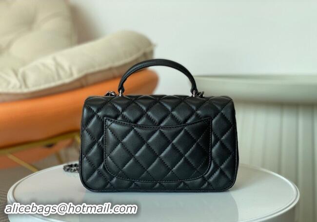 Sophisticated Chanel Lambskin Mini Flap Bag with Chain Top Handle AS2431 Black/Gunmetal 2024