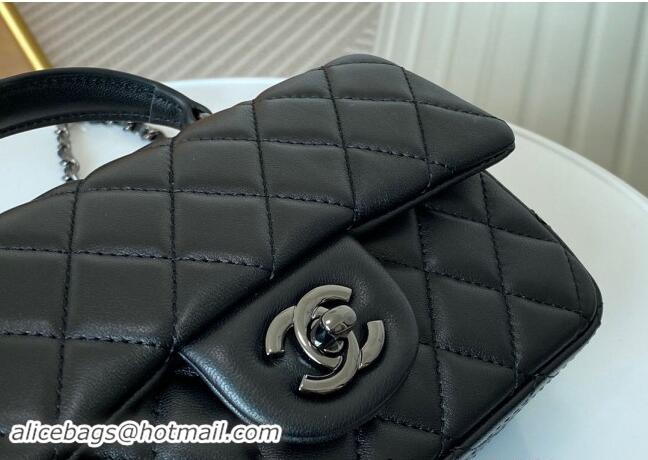 Sophisticated Chanel Lambskin Mini Flap Bag with Chain Top Handle AS2431 Black/Gunmetal 2024