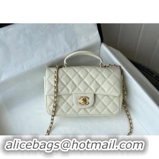 Best Price Chanel Grained Calfskin Mini Flap Bag with Chain Top Handle AS2431 White 2024