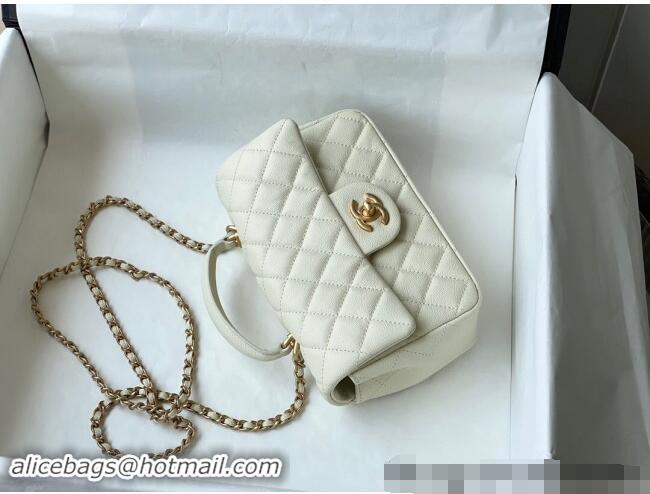 Best Price Chanel Grained Calfskin Mini Flap Bag with Chain Top Handle AS2431 White 2024