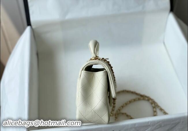 Best Price Chanel Grained Calfskin Mini Flap Bag with Chain Top Handle AS2431 White 2024