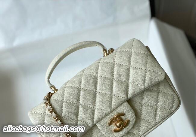 Best Price Chanel Grained Calfskin Mini Flap Bag with Chain Top Handle AS2431 White 2024