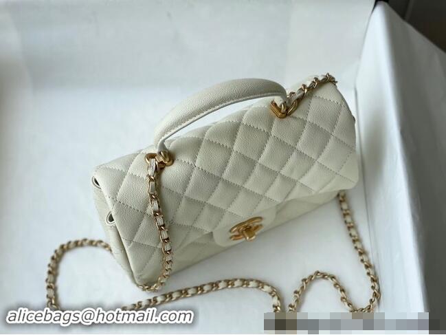 Best Price Chanel Grained Calfskin Mini Flap Bag with Chain Top Handle AS2431 White 2024