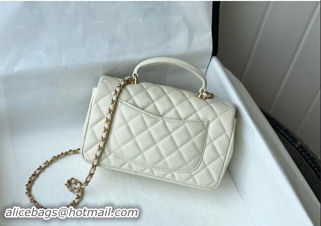 Best Price Chanel Grained Calfskin Mini Flap Bag with Chain Top Handle AS2431 White 2024