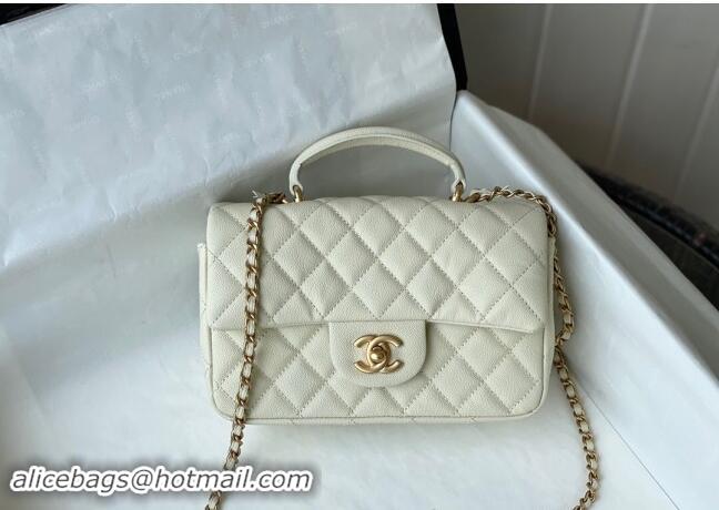 Best Price Chanel Grained Calfskin Mini Flap Bag with Chain Top Handle AS2431 White 2024