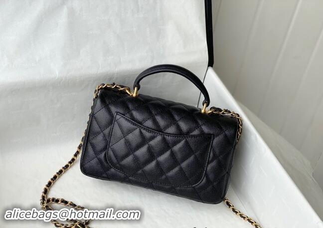 Refined Chanel Grained Calfskin Mini Flap Bag with Chain Top Handle AS2431 Black 2024