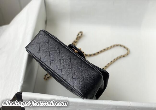 Refined Chanel Grained Calfskin Mini Flap Bag with Chain Top Handle AS2431 Black 2024