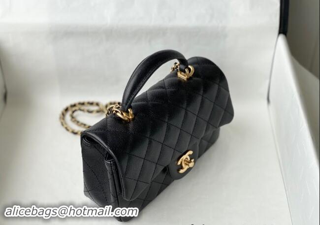 Refined Chanel Grained Calfskin Mini Flap Bag with Chain Top Handle AS2431 Black 2024