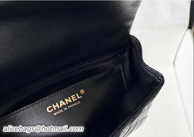 Refined Chanel Grained Calfskin Mini Flap Bag with Chain Top Handle AS2431 Black 2024