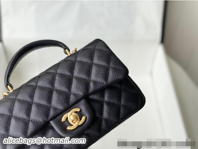 Refined Chanel Grained Calfskin Mini Flap Bag with Chain Top Handle AS2431 Black 2024