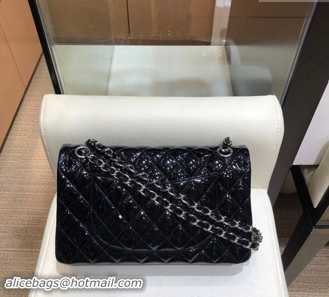 Specials Discount Chanel Patent Calfskin Classic Medium Flap Bag A01112 Black/Silver 2024