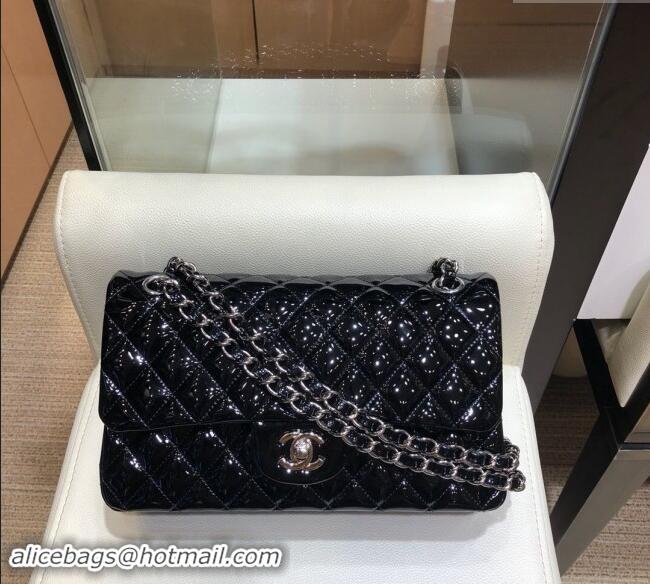 Specials Discount Chanel Patent Calfskin Classic Medium Flap Bag A01112 Black/Silver 2024