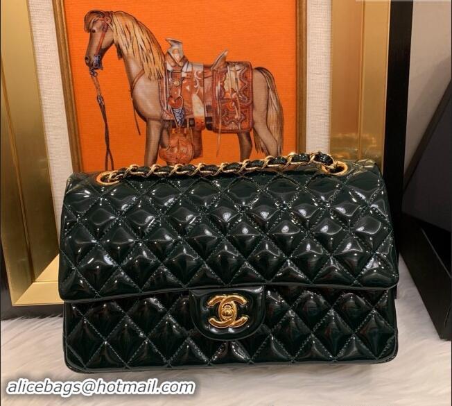 Low Cost Chanel Patent Calfskin Classic Medium Flap Bag A01112 Dark Green 2024