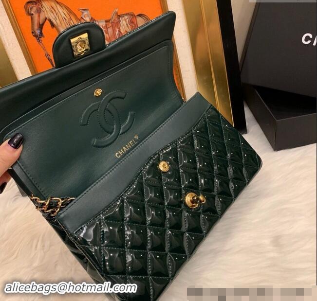 Low Cost Chanel Patent Calfskin Classic Medium Flap Bag A01112 Dark Green 2024