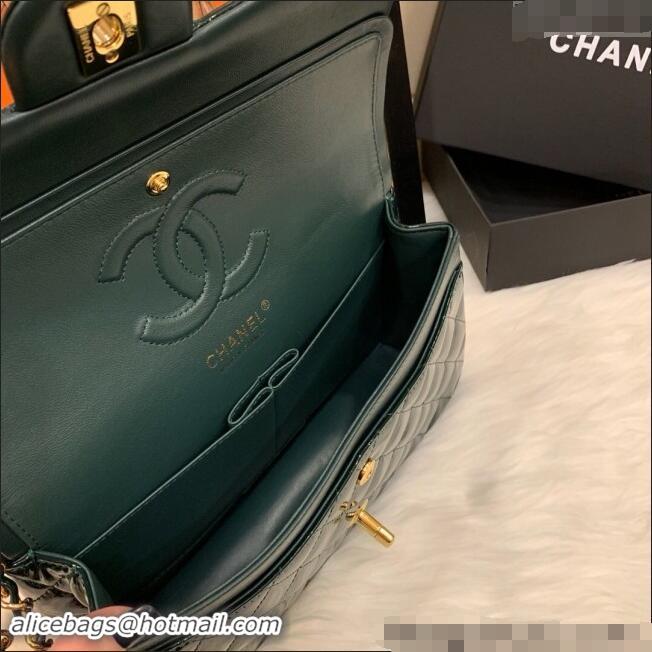 Low Cost Chanel Patent Calfskin Classic Medium Flap Bag A01112 Dark Green 2024