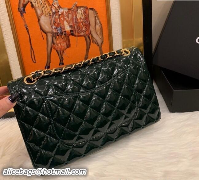 Low Cost Chanel Patent Calfskin Classic Medium Flap Bag A01112 Dark Green 2024