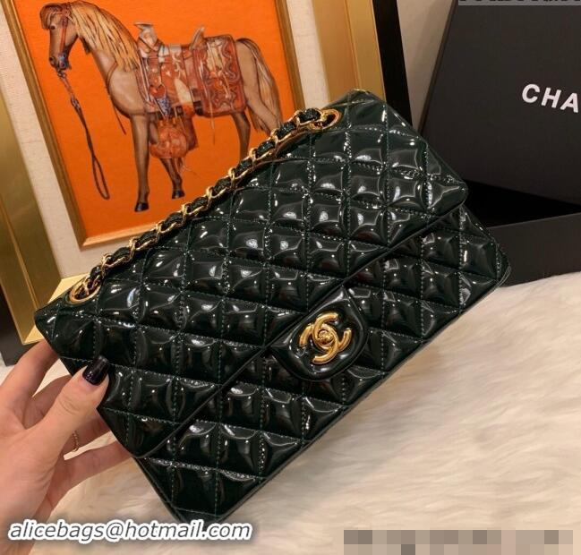 Low Cost Chanel Patent Calfskin Classic Medium Flap Bag A01112 Dark Green 2024