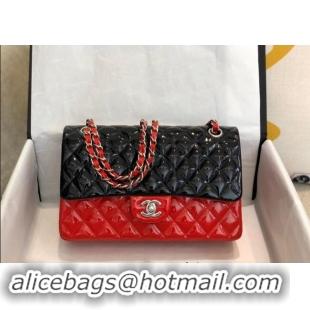 New Cheap Chanel Patent Calfskin Classic Medium Flap Bag A01112 Black/Red/Silver 2024