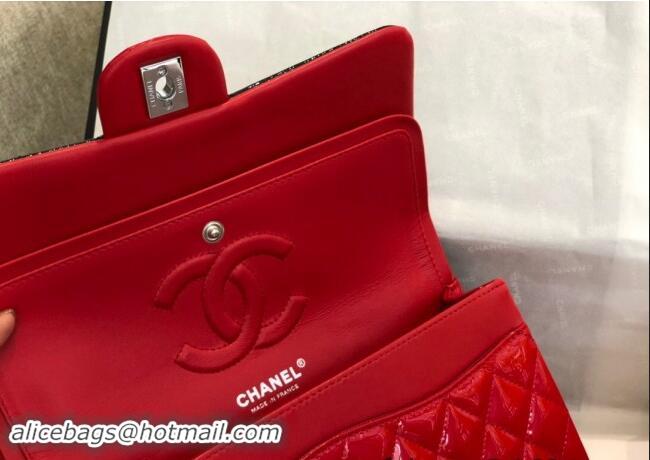 New Cheap Chanel Patent Calfskin Classic Medium Flap Bag A01112 Black/Red/Silver 2024