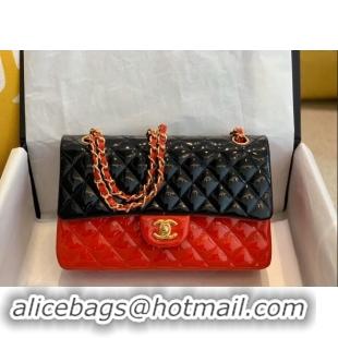 Buy Luxury Chanel Patent Calfskin Classic Medium Flap Bag A01112 Black/Red/Gold 2024