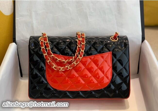 Buy Luxury Chanel Patent Calfskin Classic Medium Flap Bag A01112 Black/Red/Gold 2024