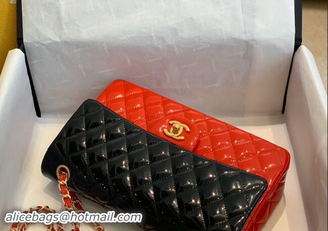 Buy Luxury Chanel Patent Calfskin Classic Medium Flap Bag A01112 Black/Red/Gold 2024