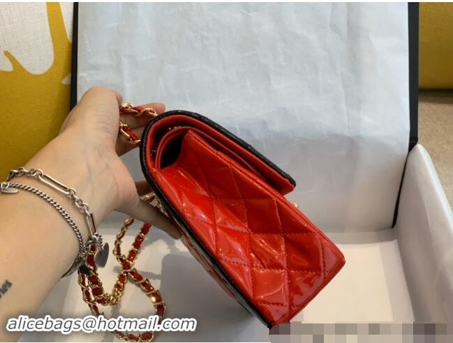 Buy Luxury Chanel Patent Calfskin Classic Medium Flap Bag A01112 Black/Red/Gold 2024