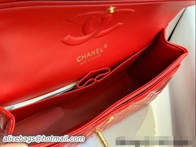 Buy Luxury Chanel Patent Calfskin Classic Medium Flap Bag A01112 Black/Red/Gold 2024