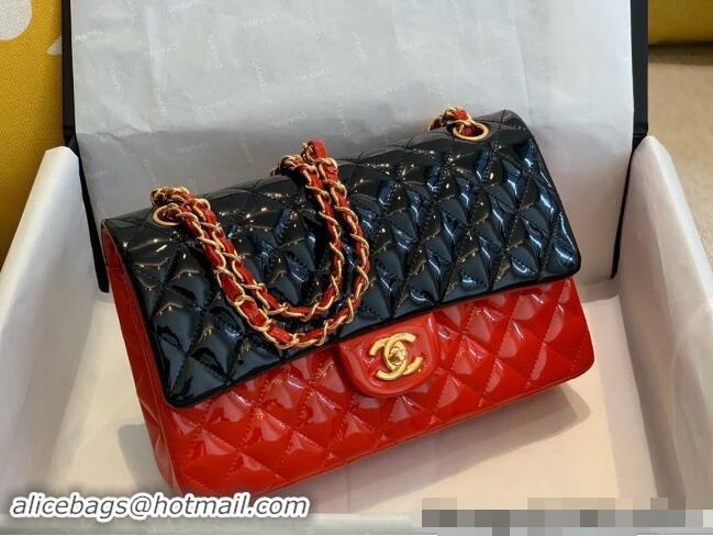 Buy Luxury Chanel Patent Calfskin Classic Medium Flap Bag A01112 Black/Red/Gold 2024