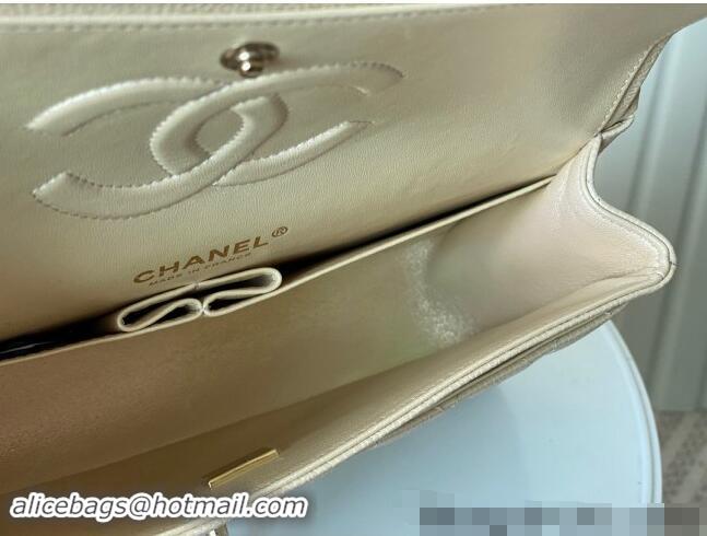 Newly Launched Chanel Grained Calfskin Classic Medium Flap Bag A01112 Pearly Beige 2024