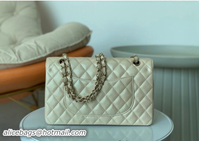 Newly Launched Chanel Grained Calfskin Classic Medium Flap Bag A01112 Pearly Beige 2024