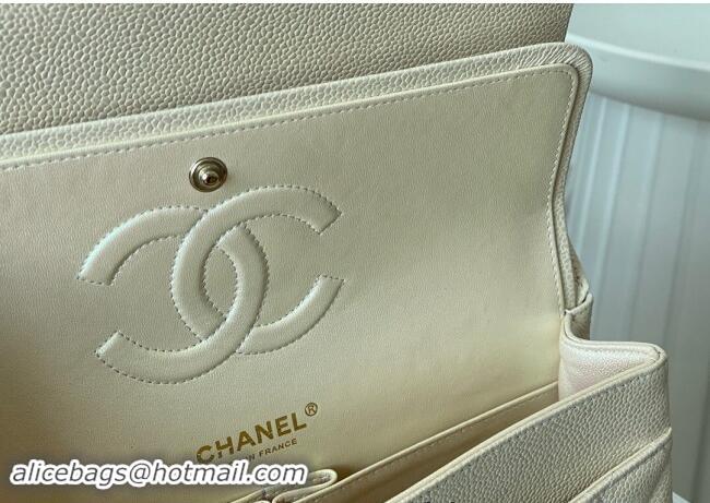 Newly Launched Chanel Grained Calfskin Classic Medium Flap Bag A01112 Pearly Beige 2024