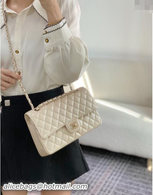 Newly Launched Chanel Grained Calfskin Classic Medium Flap Bag A01112 Pearly Beige 2024