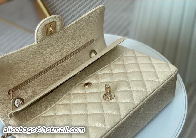 Newly Launched Chanel Grained Calfskin Classic Medium Flap Bag A01112 Pearly Beige 2024