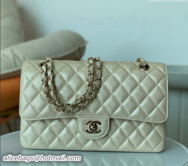 Newly Launched Chanel Grained Calfskin Classic Medium Flap Bag A01112 Pearly Beige 2024