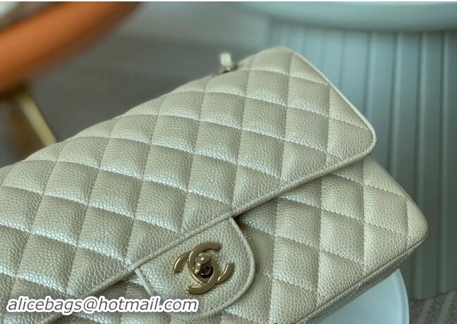 Newly Launched Chanel Grained Calfskin Classic Medium Flap Bag A01112 Pearly Beige 2024