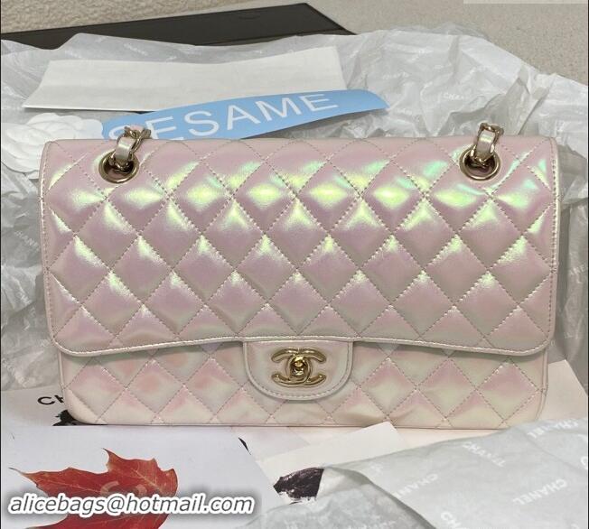 Sumptuous Chanel Grained Calfskin Classic Medium Flap Bag A01112 Pearly Pink/Gold 2024