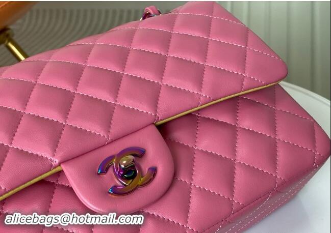 Low Price Chanel Two-Tone Lambskin Classic Medium Flap Bag A01112 Pink/Yellow 2024