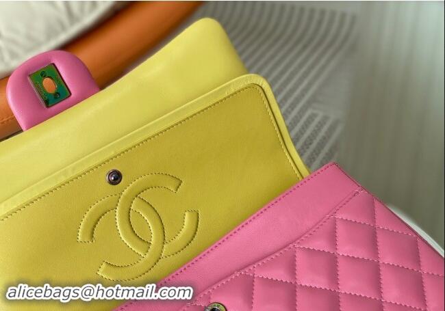 Low Price Chanel Two-Tone Lambskin Classic Medium Flap Bag A01112 Pink/Yellow 2024