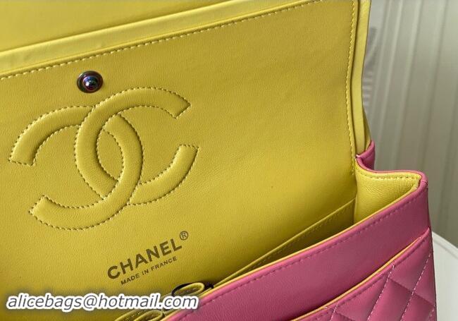 Low Price Chanel Two-Tone Lambskin Classic Medium Flap Bag A01112 Pink/Yellow 2024