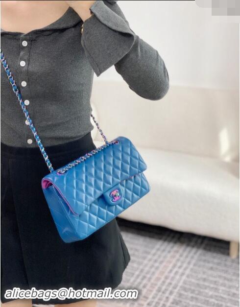 Elegant Cheap Chanel Two-Tone Lambskin Classic Medium Flap Bag A01112 Blue/Purple 2024