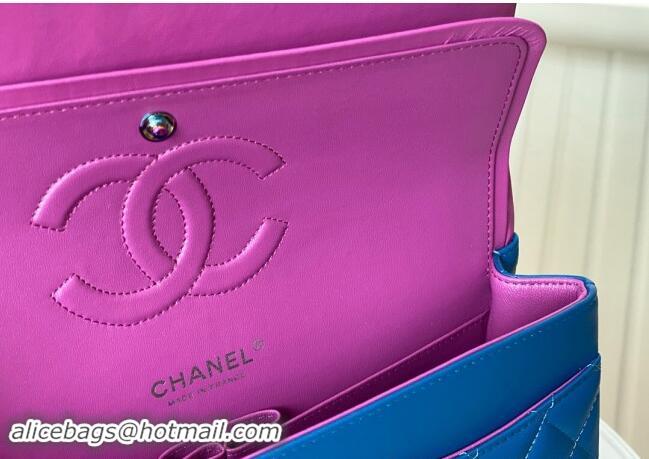 Elegant Cheap Chanel Two-Tone Lambskin Classic Medium Flap Bag A01112 Blue/Purple 2024