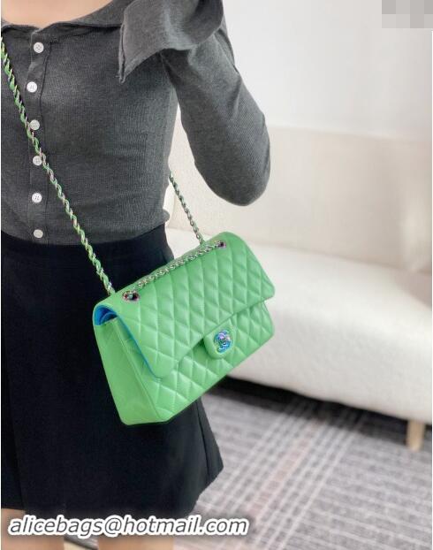 Top Grade Chanel Two-Tone Lambskin Classic Medium Flap Bag A01112 Green/Blue 2024