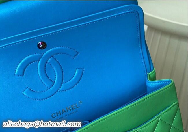 Top Grade Chanel Two-Tone Lambskin Classic Medium Flap Bag A01112 Green/Blue 2024