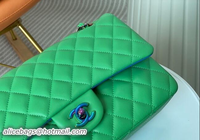 Top Grade Chanel Two-Tone Lambskin Classic Medium Flap Bag A01112 Green/Blue 2024