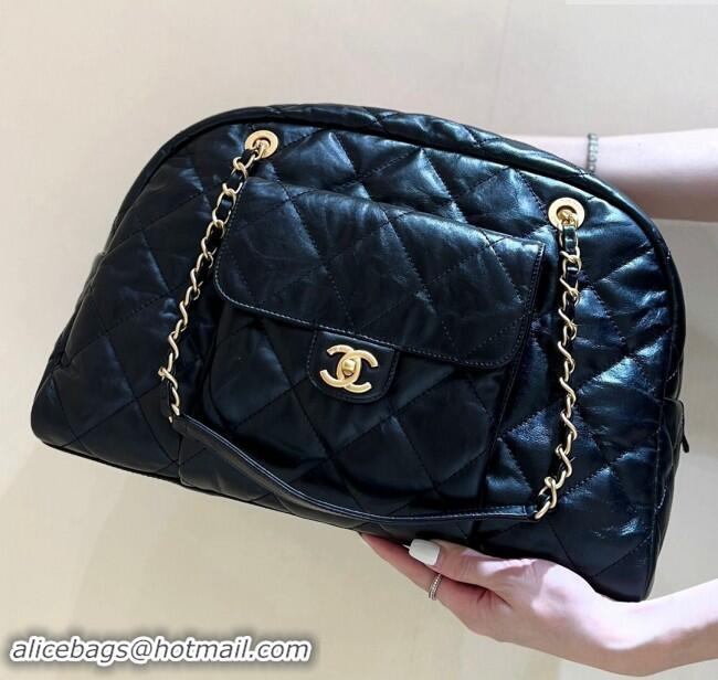 Buy Classic Chanel Bowling Bag in Shiny Calfskin AS4812 Black 2024 Top Quality